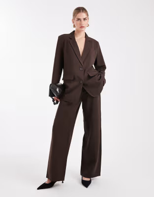 Pieces oversized tailored blaxer and trouser suit co-ord in chocolate brown | ASOS (Global)