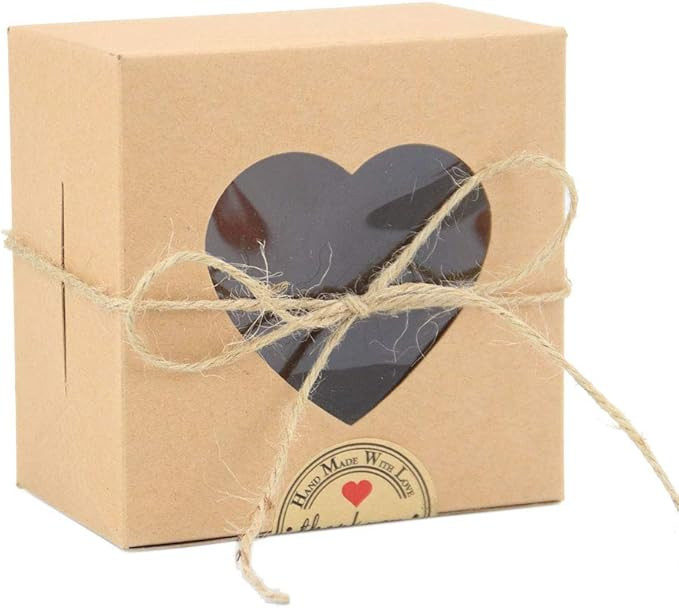 50 Pack Cupcake Boxes Cookie Bakery Packing Box with Heart Shape Window,Natural Brown Craft Paper... | Amazon (US)