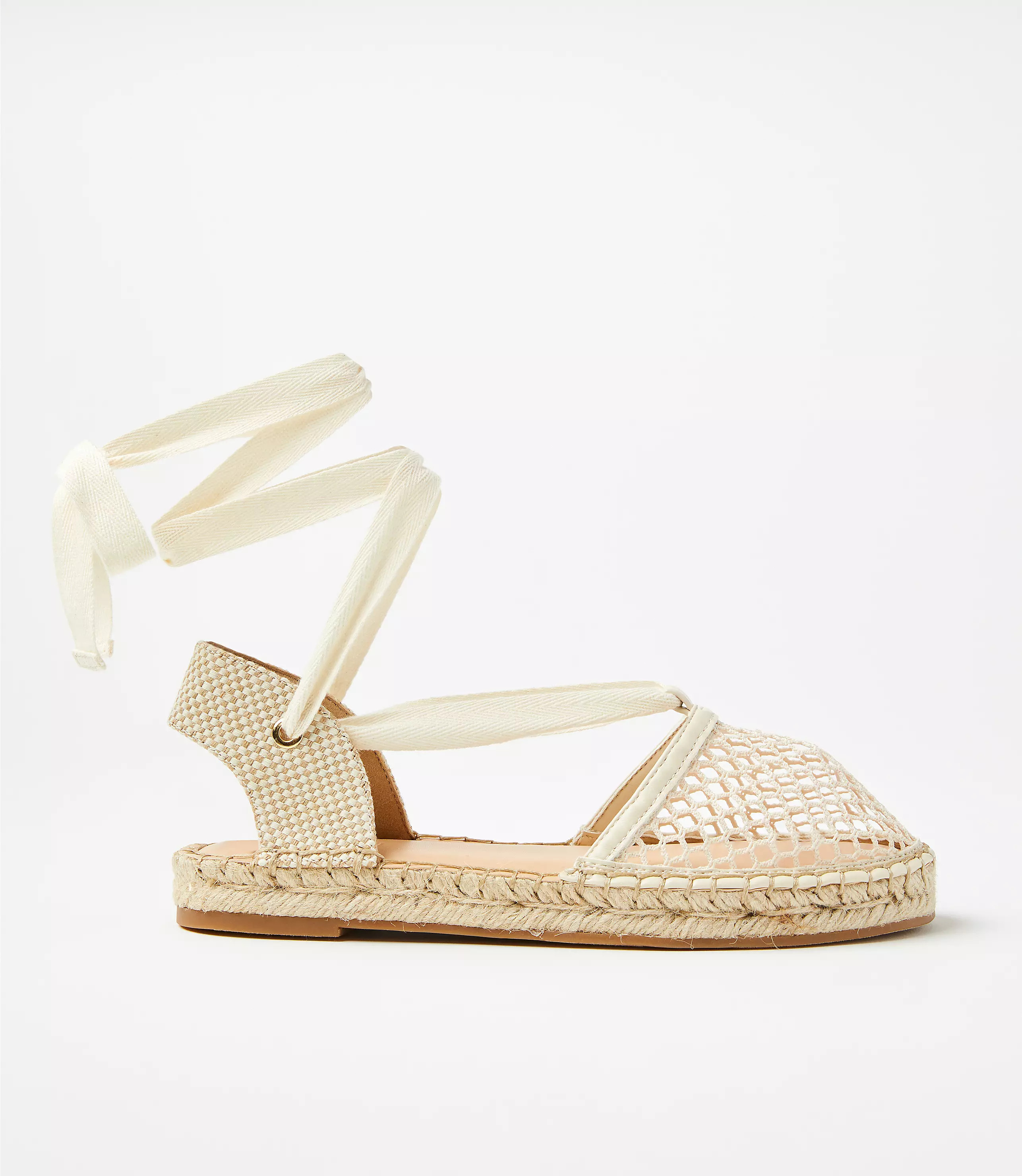 Mesh Lace Up Flat Espadrilles | LOFT