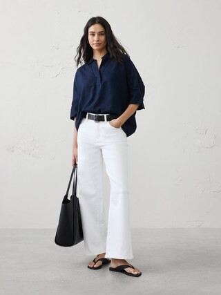 Linen-Blend Drapey Popover Shirt | Banana Republic Factory