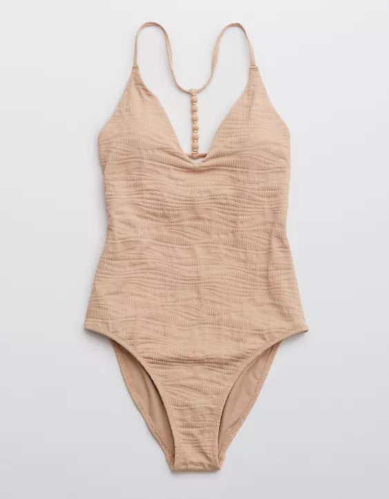 Aerie Jacquard V Scoop One Piece Swimsuit | American Eagle Outfitters (US & CA)