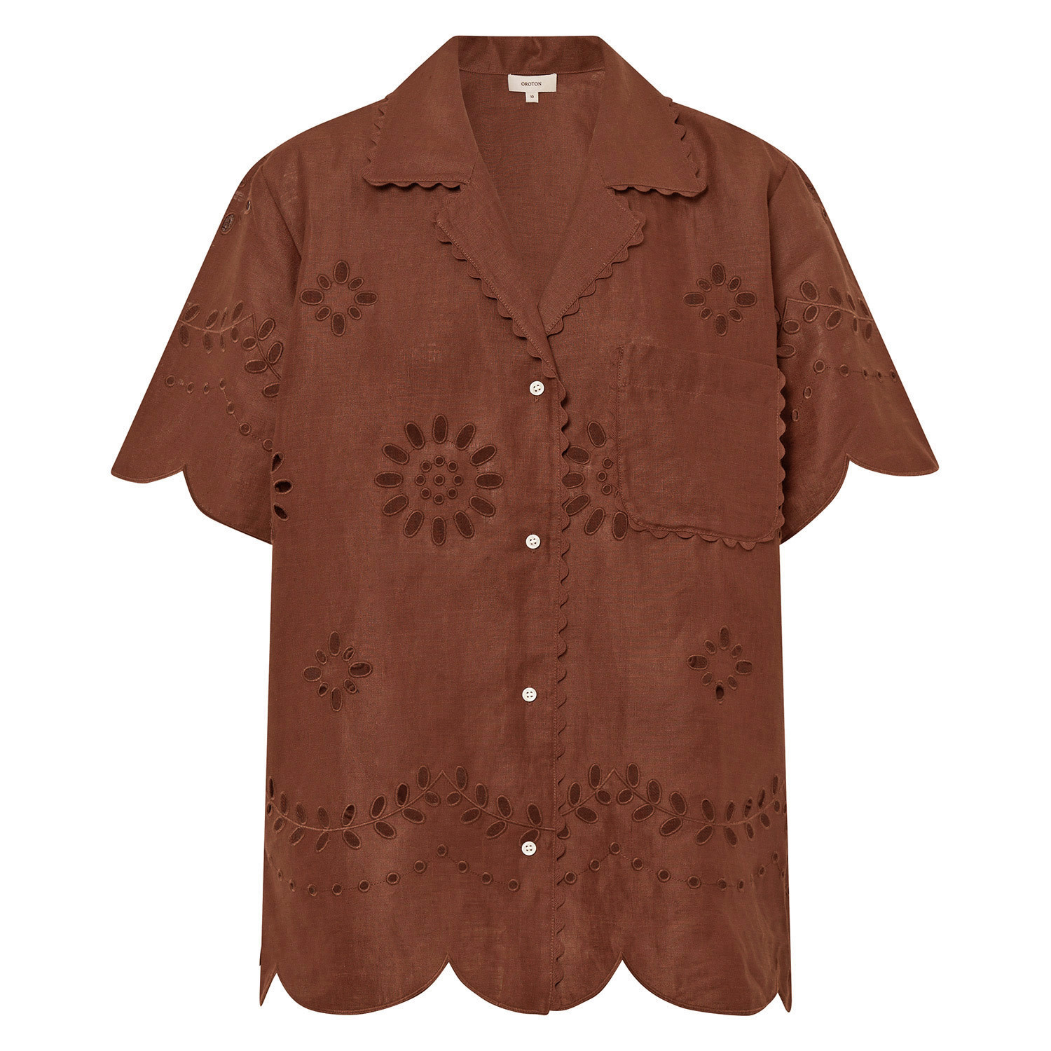 Broderie Camp Shirt - Espresso | Oroton | Oroton