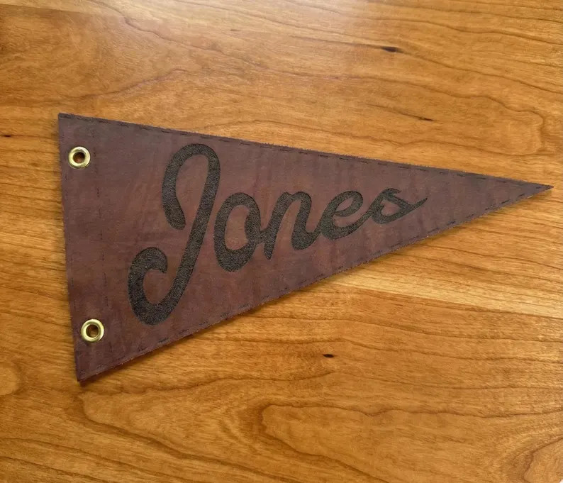 Custom Leather Engraved Pennant Flag – Vintage Style Name Flag – Personalized Nursery Wall De... | Etsy (Global)
