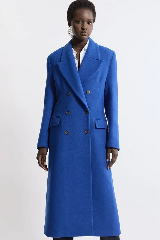Italian Manteco Wool Blend Double Breasted Tailored Midaxi Coat | Karen Millen UK + IE + DE + NL