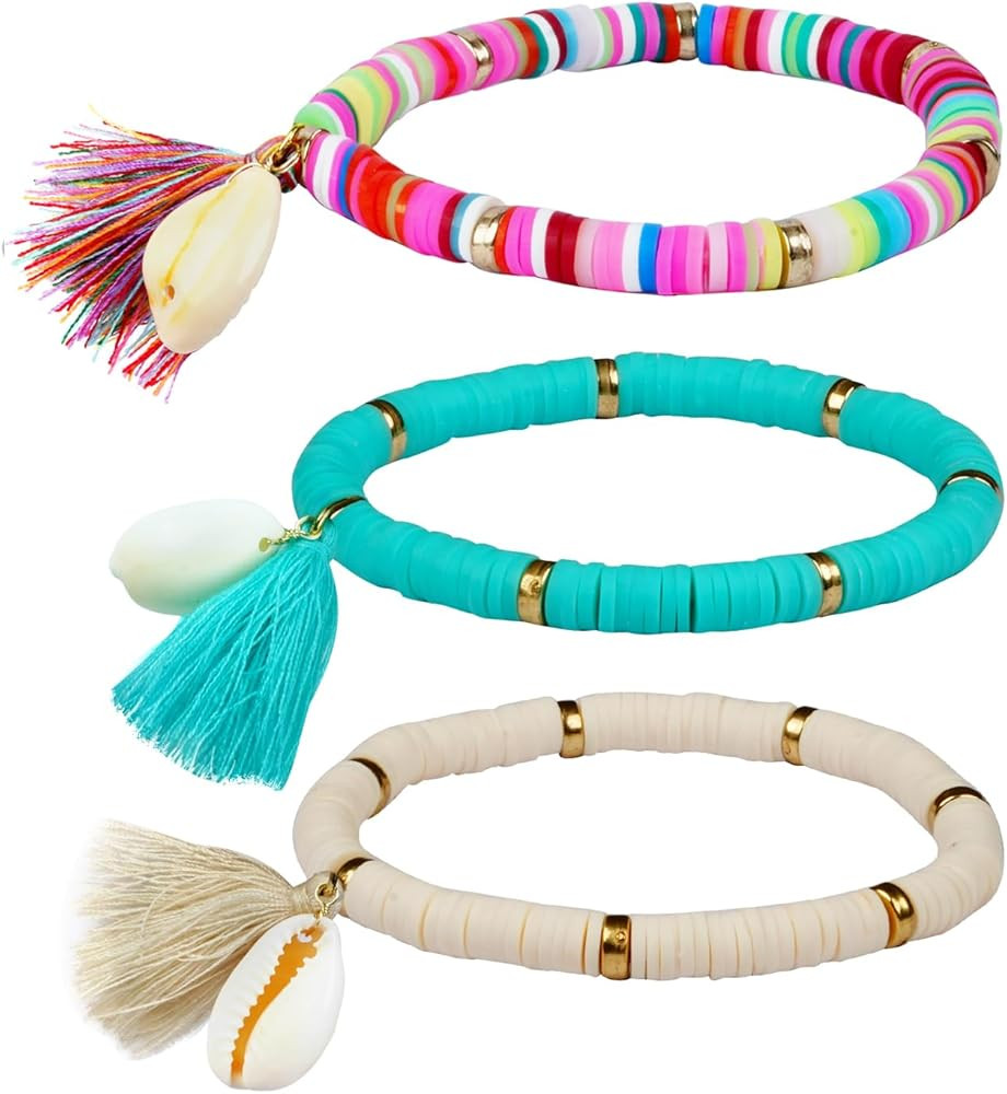 BOYODER 3pcs Heishi Surfer Bracelets for Women, Colorful Boho Disc Bracelets, Preppy Bracelets Su... | Amazon (US)