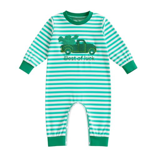 Mieeyali St Patricks Day Baby Boy Outfit Lucky Shamrock Truck Sweatshirt Jumpsuit Striped Green Romper Newborn Clothes (Army Green Shamrock, 12-18 Months) | Amazon (US)