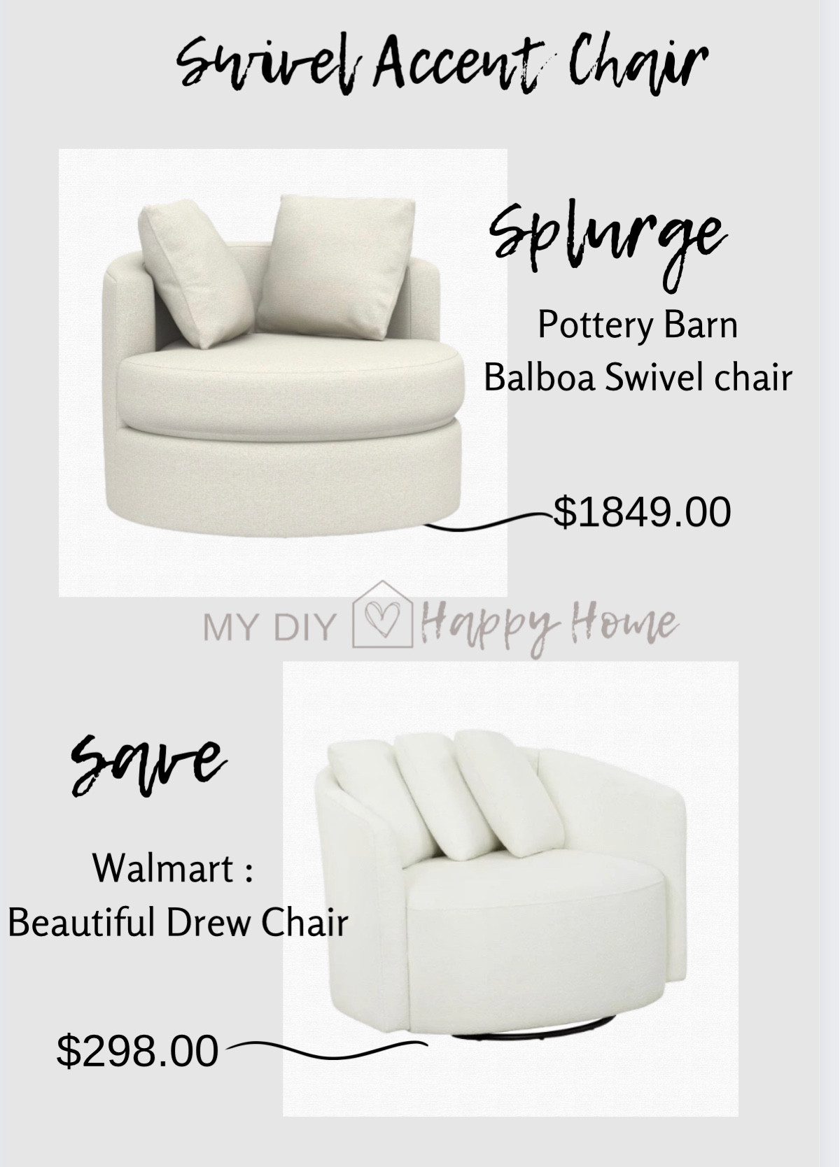 SPLURGE vs. SAVE: Swivel Accent Chair

The new Beautiful Drew Chair from the Drew Barrymore line @walmart is a great dupe for the best selling @PotteryBarn Balboa chair. They even have the same dimensions!!!  

#LTKFind #LTKstyletip #LTKhome