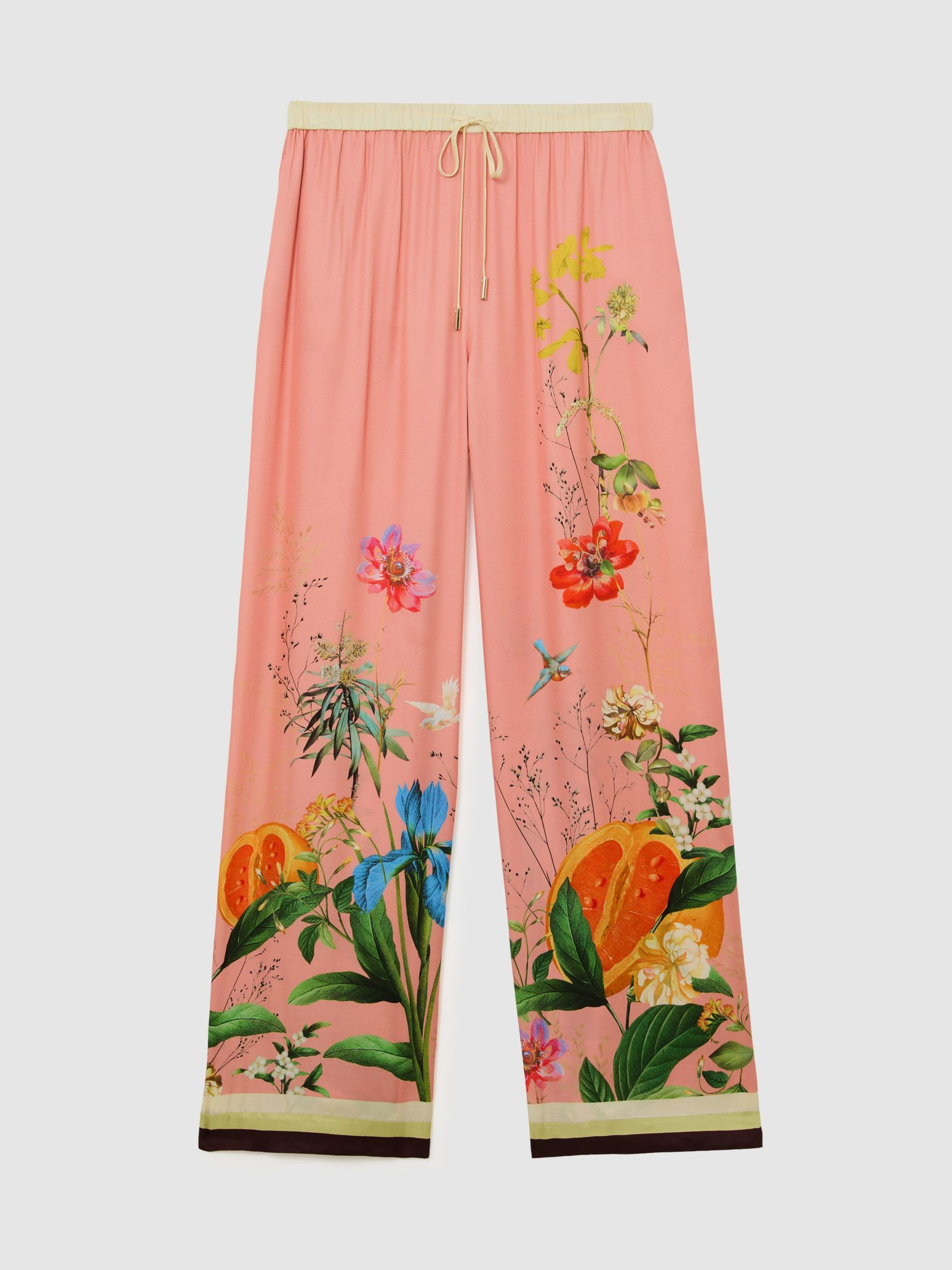 Petite Tropical Scarf-Print Wide-Leg Trousers in Pink | Reiss UK