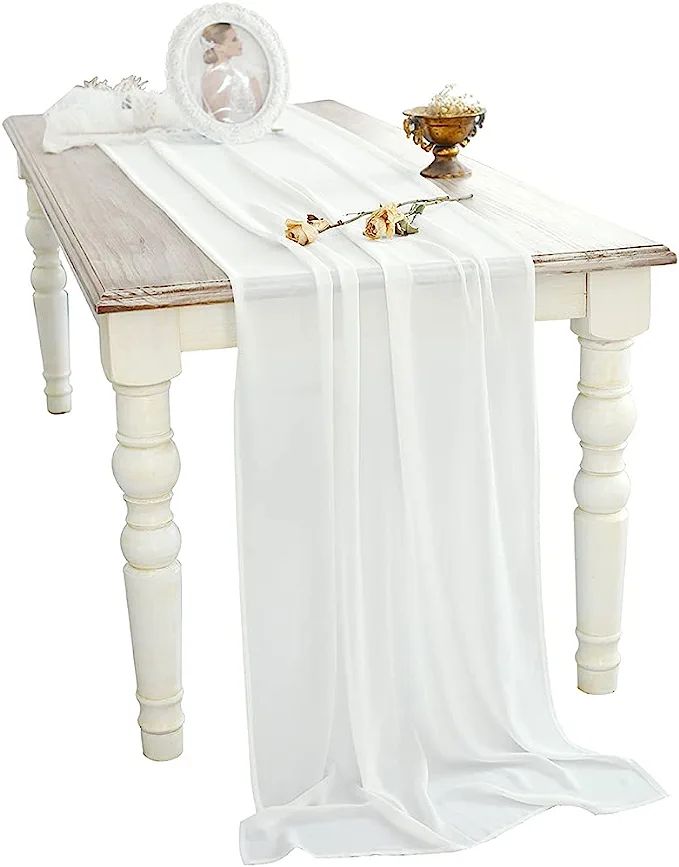 SHERWAY 27 x 216 Inch White Chiffon Wedding Table Runner, Extra Long 18FT White Tablecloth Table ... | Amazon (US)