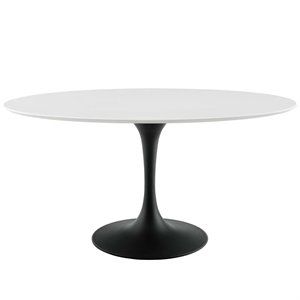 Hawthorne Collections 60" Oval Wood Top Dining Table in Black and White | Cymax