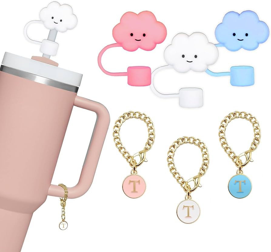 3PCS 10mm Cloud Shape Straw cover Cap& 3pcs Name ID Letter Handle Charm，Dust-Proof Reusable Sil... | Amazon (US)