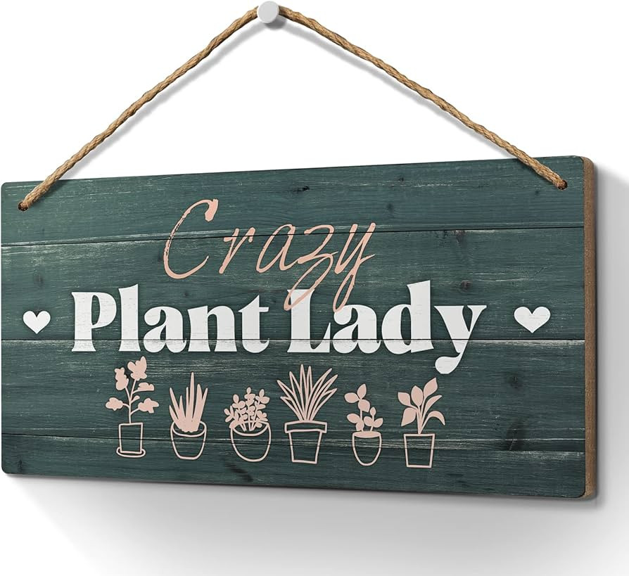Heuhuww Plant Lover Gifts,Crazy Plant Lady Wood Sign 6x12 Inch Funny Garden Gift,Garden Door Deco... | Amazon (US)