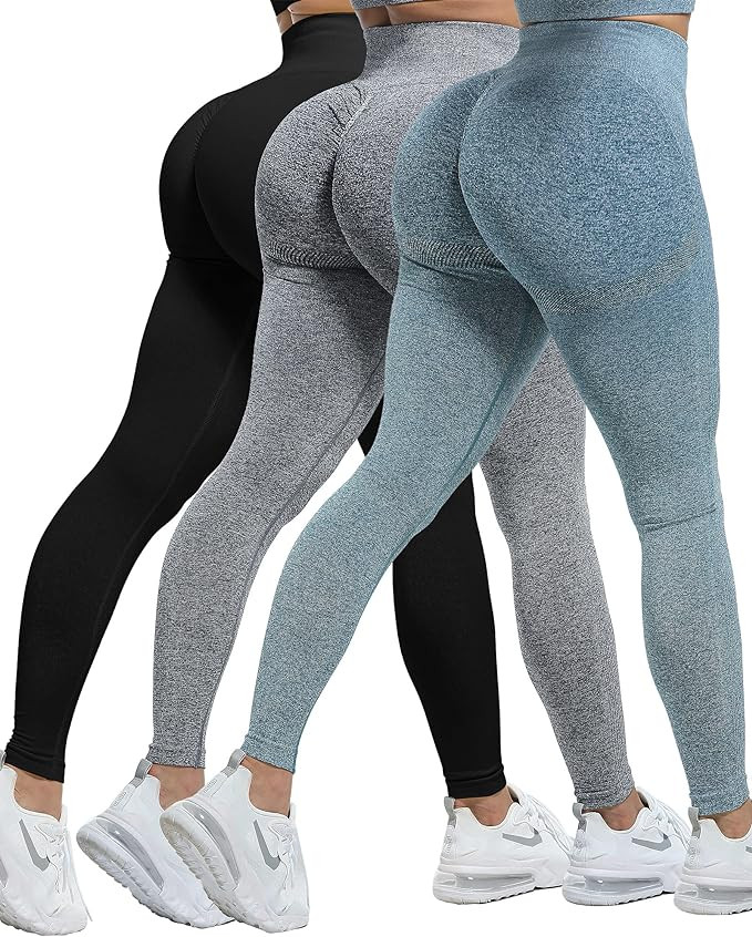 CHRLEISURE Workout Leggings Sets for Women, Gym Scrunch Butt Butt Lifting Seamless Leggings 3 Pie... | Amazon (US)