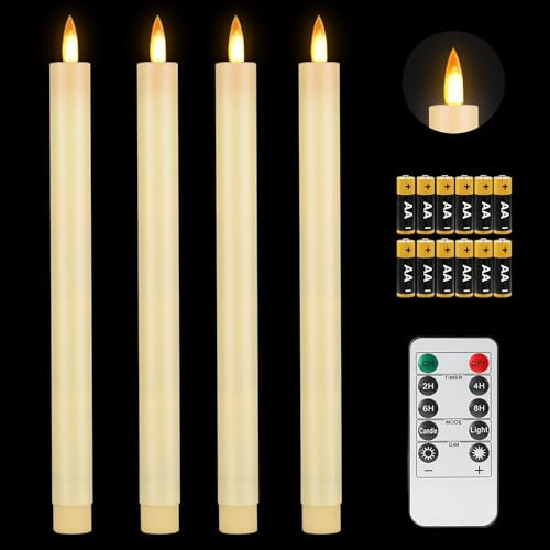 Fanna 4 Ivory Flameless Taper Candles with Dynamic Flickering Flames for Christmas and Weddings, Battery Operated Plastic LED Candlesticks with Timer and Remote, 12 Batteries Included - H 11" | Amazon (US)