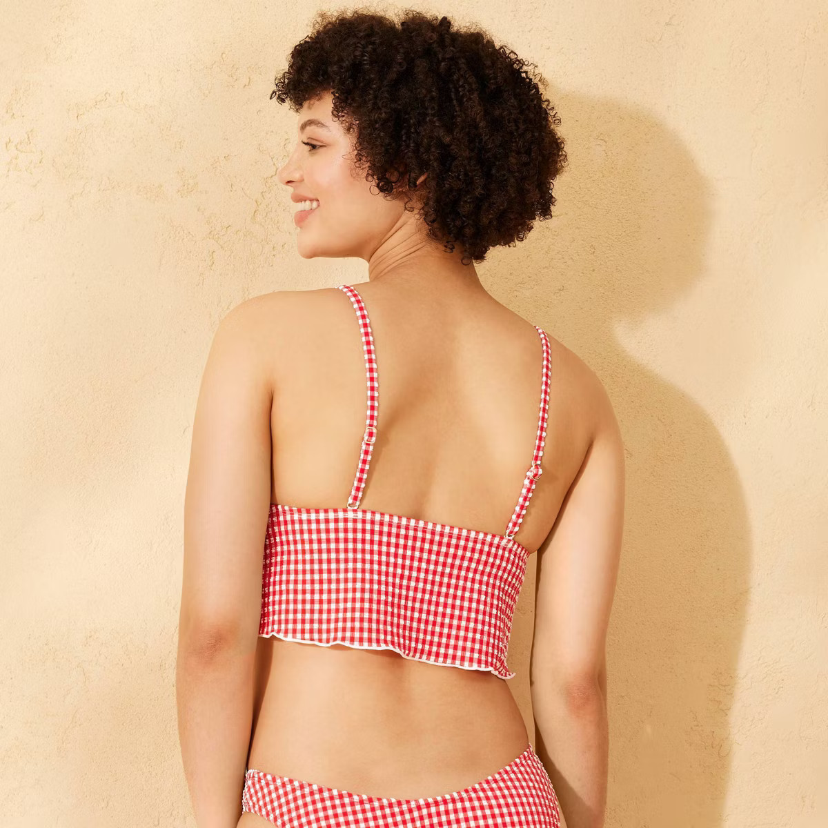 Women's Textured Tie-Front Fly Away Tankini Top - Wild Fable™ Red/White Gingham Print | Target