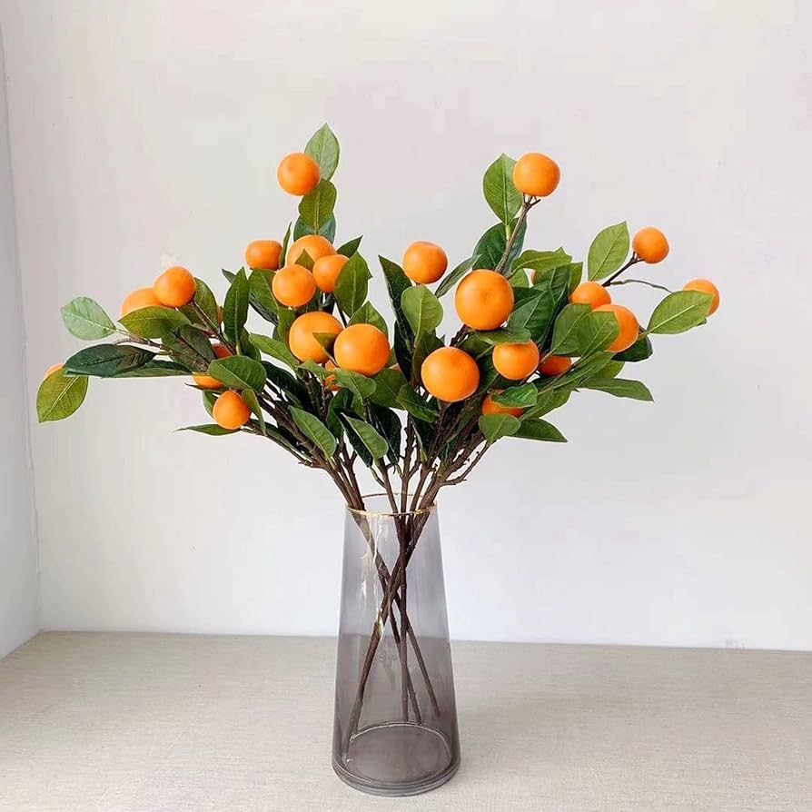 3Pcs Artificial Tangerine Branches 24.8 Inch Simulation Orange Branch Faux Orange Stems with Gree... | Amazon (US)