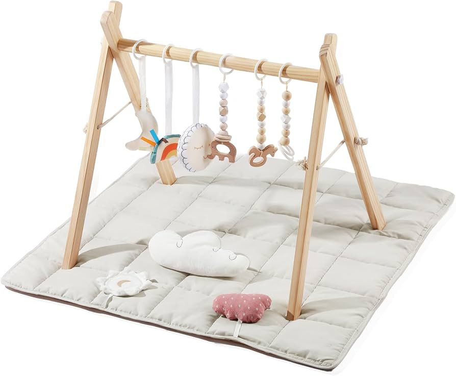 little dove Baby Gym with Mat, Wooden Play Gym with 9 Sensory Toys, Foldable Baby Play GymFrame A... | Amazon (US)