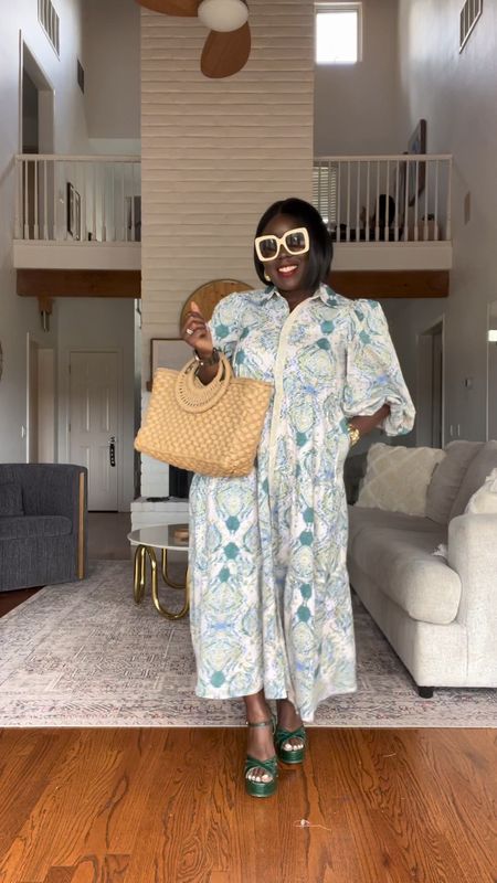 Can’t believe how gorgeous the puff sleeves are on this Shop Avara dress!! Styled it with green platform heels, gold jewelry, Free People sunglasses and woven tote bag!

#LTKVideo #LTKshoecrush #LTKstyletip