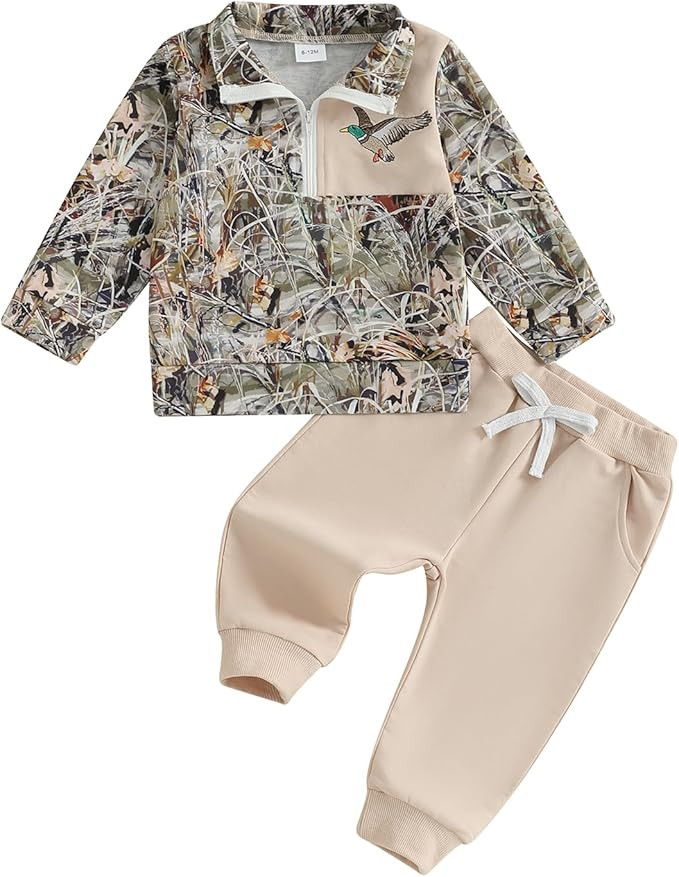 Toddler Kids Hunting Clothes Mallard Duck Half Zip Sweatshirt Camo Country Shirt Pants Set Fall W... | Amazon (US)