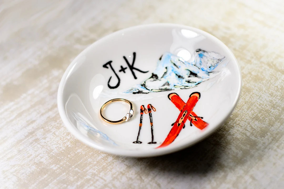 Ring Dish Personalized Jewelry dish Engagement Ring Dish Initials Ski Gift | Etsy (US)