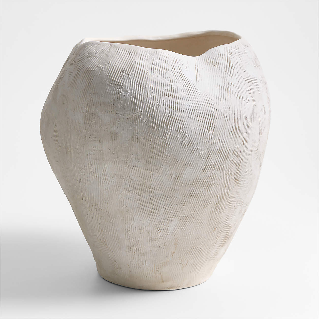 Scraffito 10" White Ceramic Vase | Crate & Barrel | Crate & Barrel