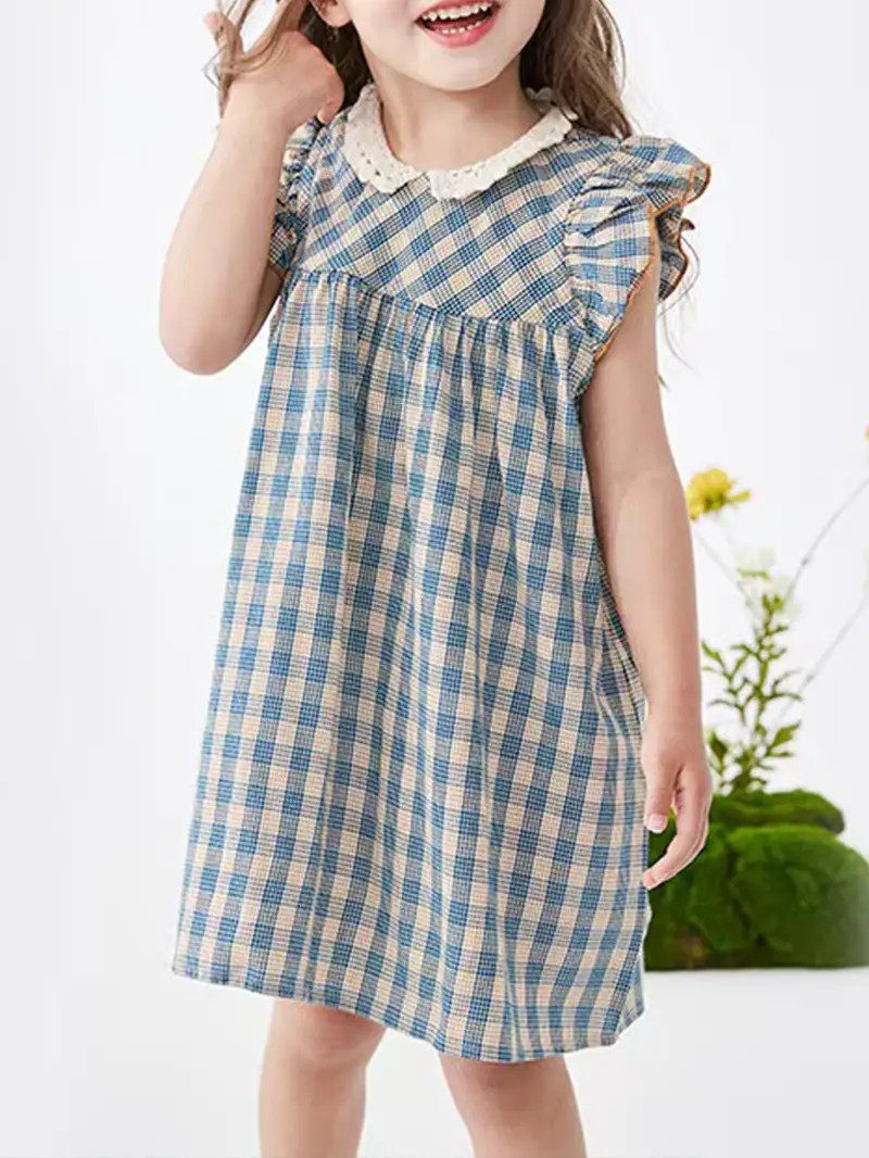 Adorable Girls Sleeveless Plaid Princess Dress with Lace Collar - A Charming Holiday & Summer Fas... | Temu Affiliate Program