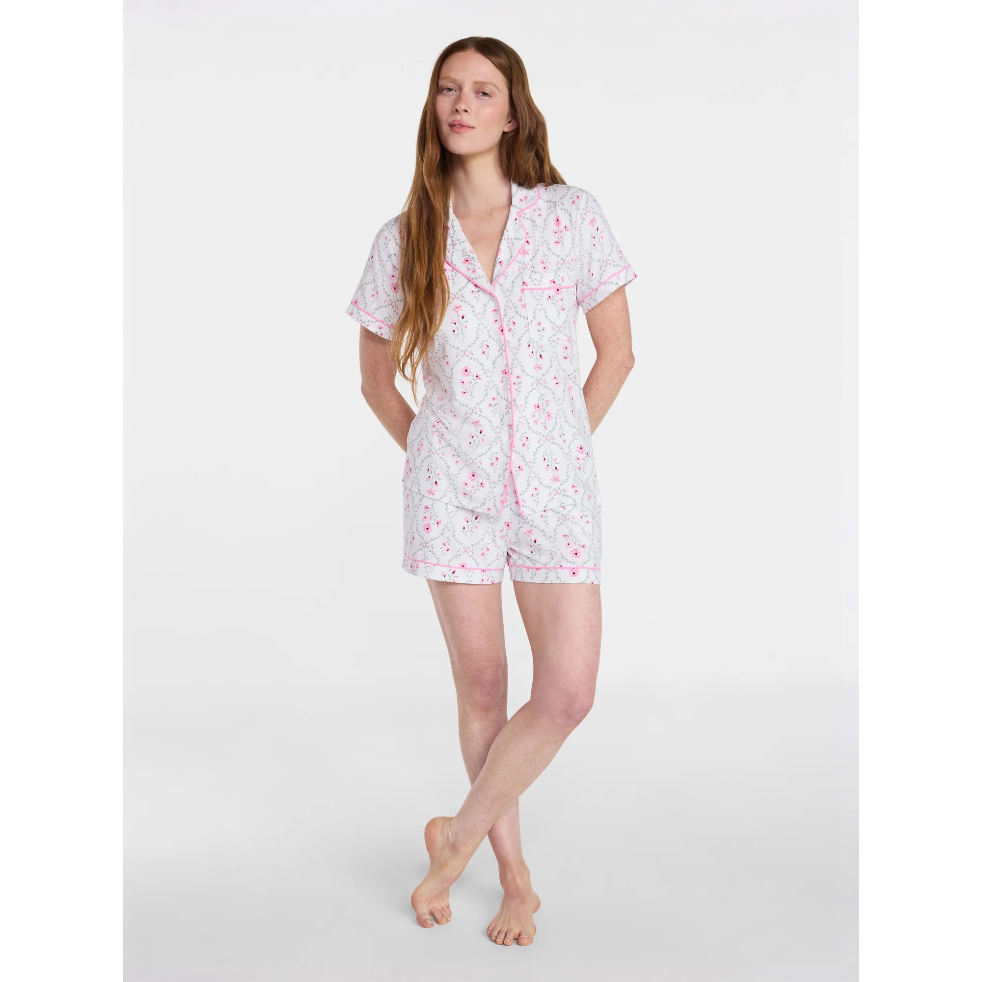 Joyspun Women’s Dreamy Soft Collection Bridal Knit Top and Shorts Pajama Set, 2-Piece, Sizes XS... | Walmart (US)