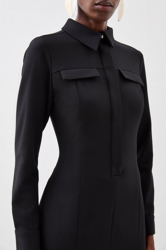 Compact Stretch Midi Shirt Dress | Karen Millen UK + IE + DE + NL