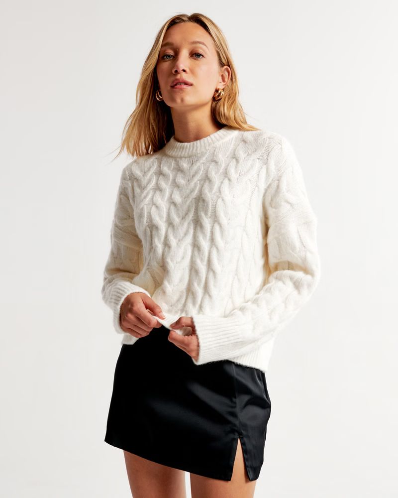 Women's Cable Wedge Crew Sweater | Women's Tops | Abercrombie.com | Abercrombie & Fitch (US)