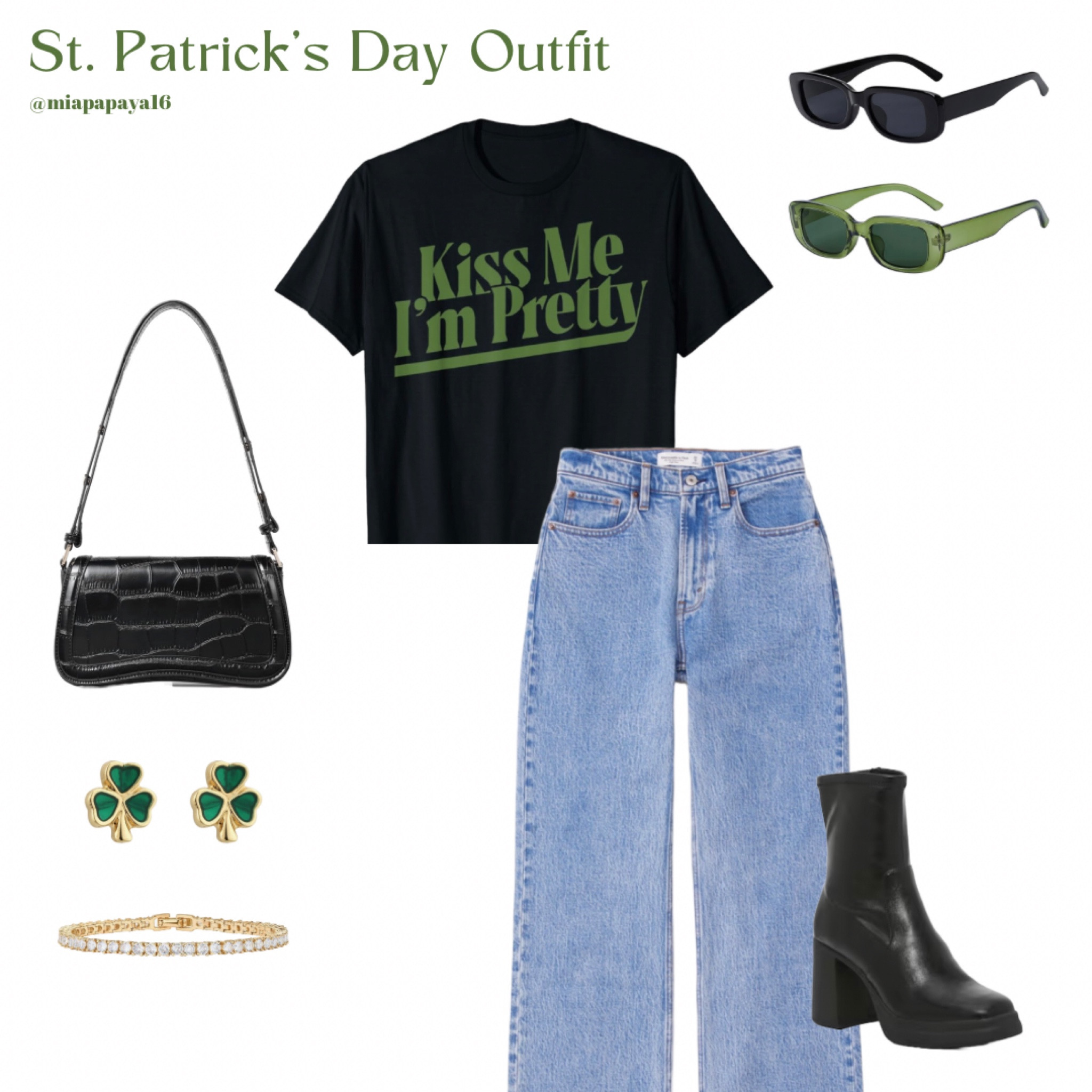 St Patty’s Day Outfit 🍀

Kiss Me I’m Pretty black t-shirt

Green & Black 90s sunglasses (I contantly wear the black & tortoise shell 2-pack)

Gold and Green Irish Luck Shamrock earrings

PAVOI 14K gold plated 3mm cubic zirconia classic tennis bracelet 

CLUCI black small vegan leather purse (It is a tight fit but I can fit my camera & necessities)

Abercrombie Curve Love high rise 90s relaxed jean in medium marble (I wear size 26L!)

Steve Madden Kiaa Platform Bootie


#LTKSpringSale #LTKshoecrush #LTKsalealert