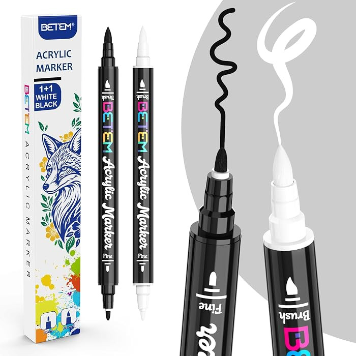 Betem Dual Tip Acrylic Paint Pens, Black & White Paint Markers for Glass, Window, Fabric, Wood, R... | Amazon (US)