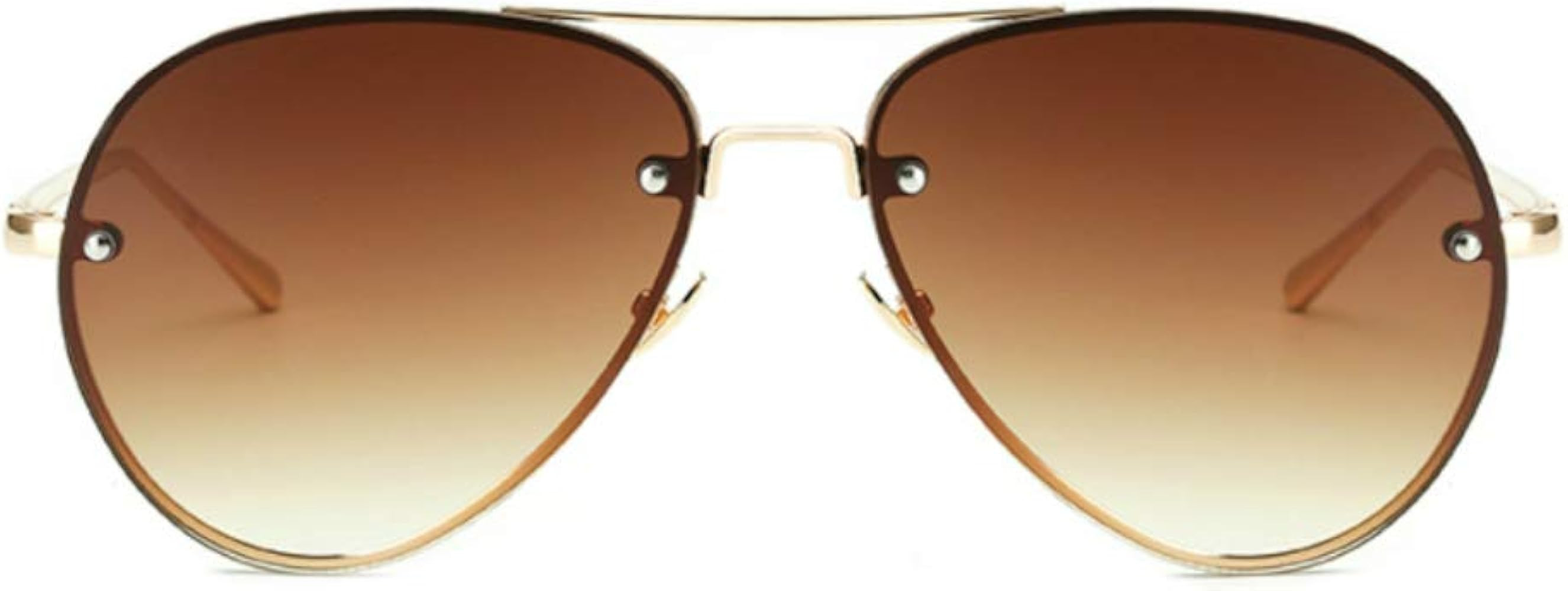 Classic Double Bridge Metal Aviator Sunglasses Retro UV400 Semi-rimless Glasses | Amazon (US)