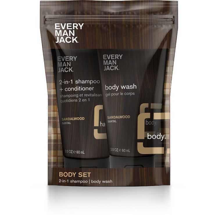 Every Man Jack Men's Sandalwood Body Trial & Travel Pouch Set - Body Wash, 2-in-1 Shampoo + Condi... | Target