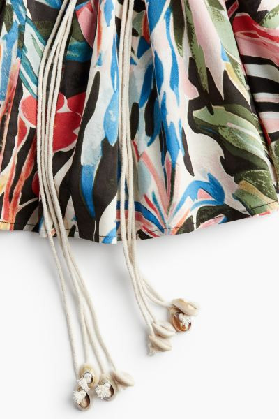 Dress with Macramé Belt - V-neck - Long sleeve - Coral red/floral - Ladies | H&M US | H&M (US + CA)