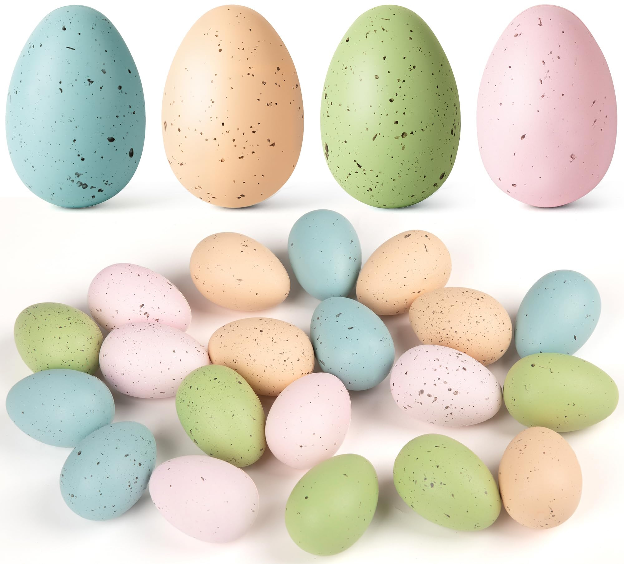 24 Pcs Easter Speckled Eggs, 2.4in 4 Colors Plastic Speckled Eggs and Vase Filler Faux Chicken Eg... | Amazon (US)