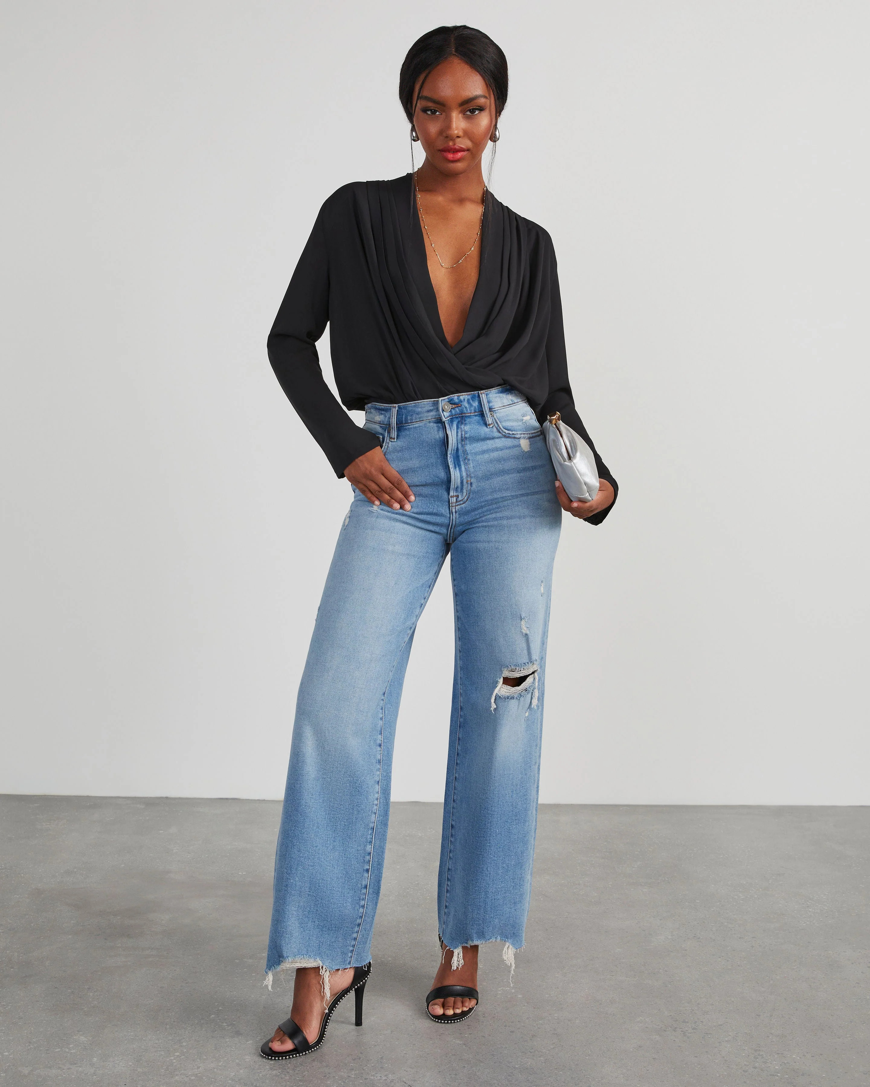 Attraction Long Sleeve Drape Bodysuit | VICI