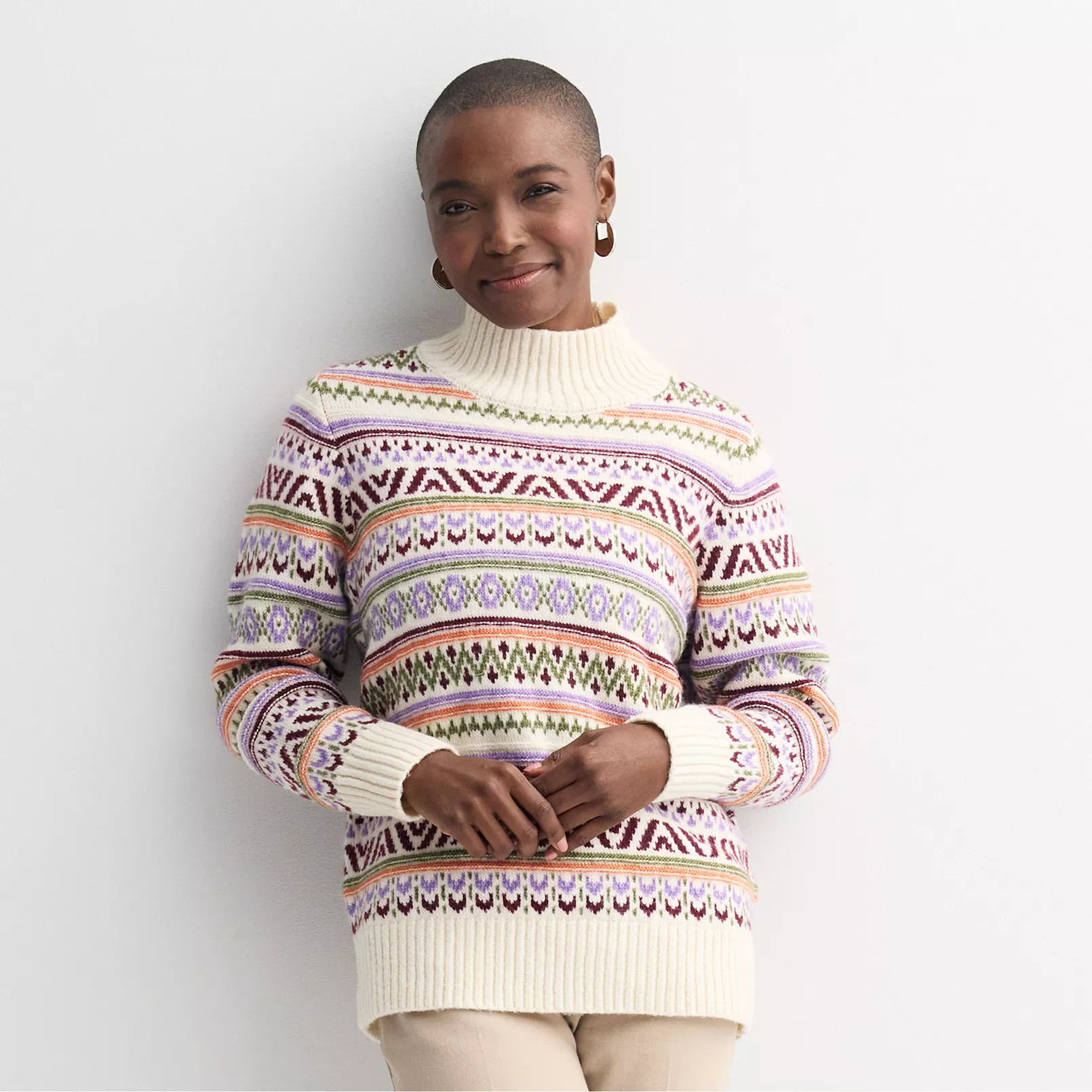 Women's Croft & Barrow® Mock Neck Fair Isle Pullover Sweater | Kohl's