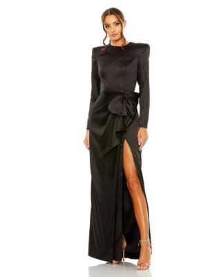 Mac Duggal Women's Long Sleeve Structured Bow Draped Gown - Black | Macy's