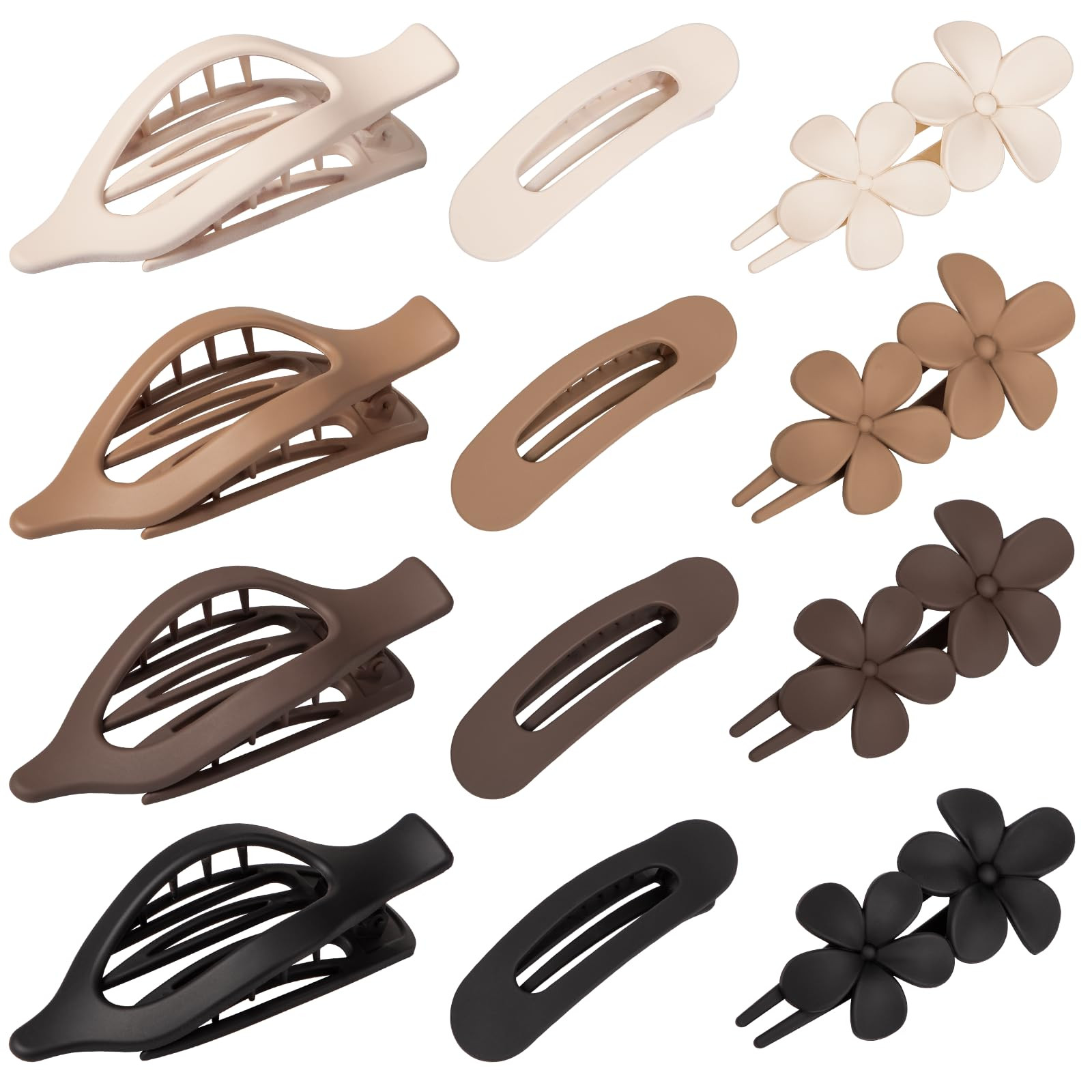 12 Pcs Flat Hair Clips for Women - 3 Styles Flat Claw Clips for Thin Thick Hair, Strong Hold Hair... | Amazon (US)