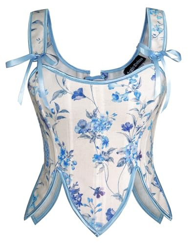 Scarlet Darkness Blue Floral Renaissance Corset Tops for Women Vintage Lace Up Corset Bodysuit Blue Floral 8 | Amazon (US)