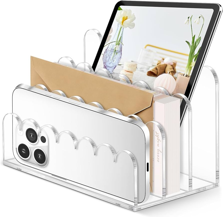 Acrylic Scalloped Mail Holder Organizer Sorter for Desk Clear Print Script Letter Holder Countert... | Amazon (US)