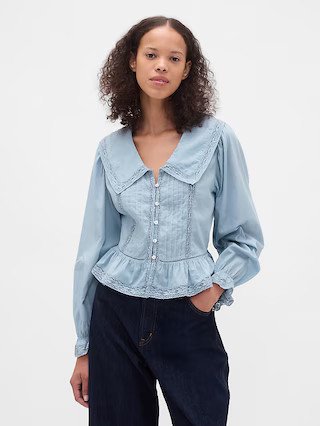 Collared V-Neck Peplum Top | Gap (US)