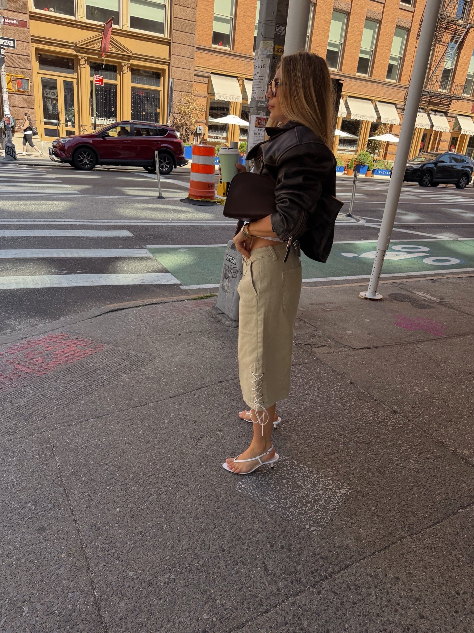 Sized up 1 size for a lower waist fit 26
Tee small 
Jacket xxs
Sandals linked in black the white sold out! But note** they are not comfy at all they're really a dinner shoe!
