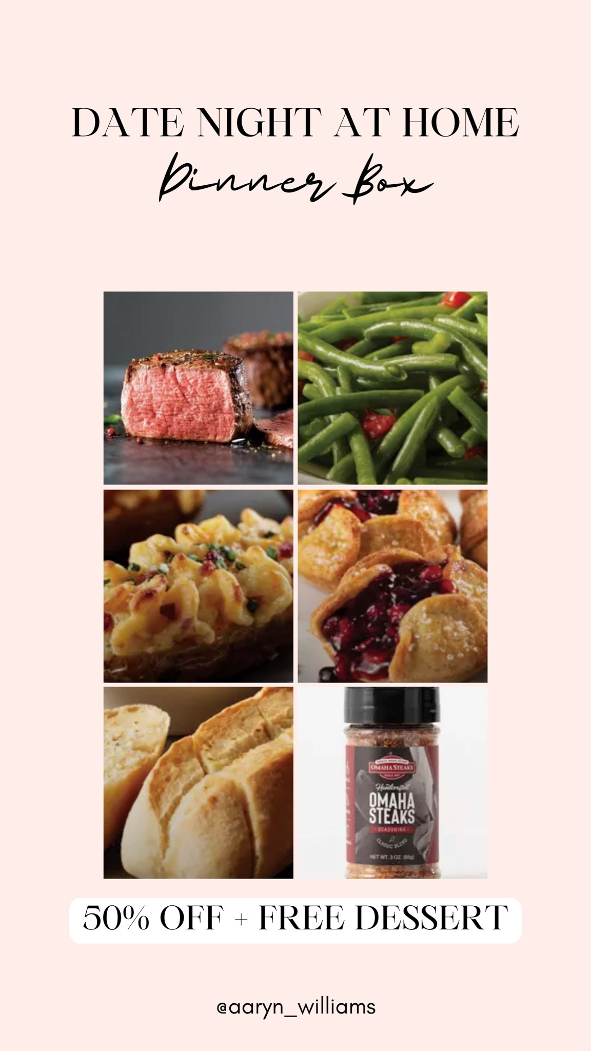 50% off Valentines Date Night Dinner Box! Amazing deal at Omaha Steaks! 

Valentines date night, dinner, foodie, steak, green beans, baked potato, dessert, deals

#LTKMostLoved #LTKfamily #LTKsalealert