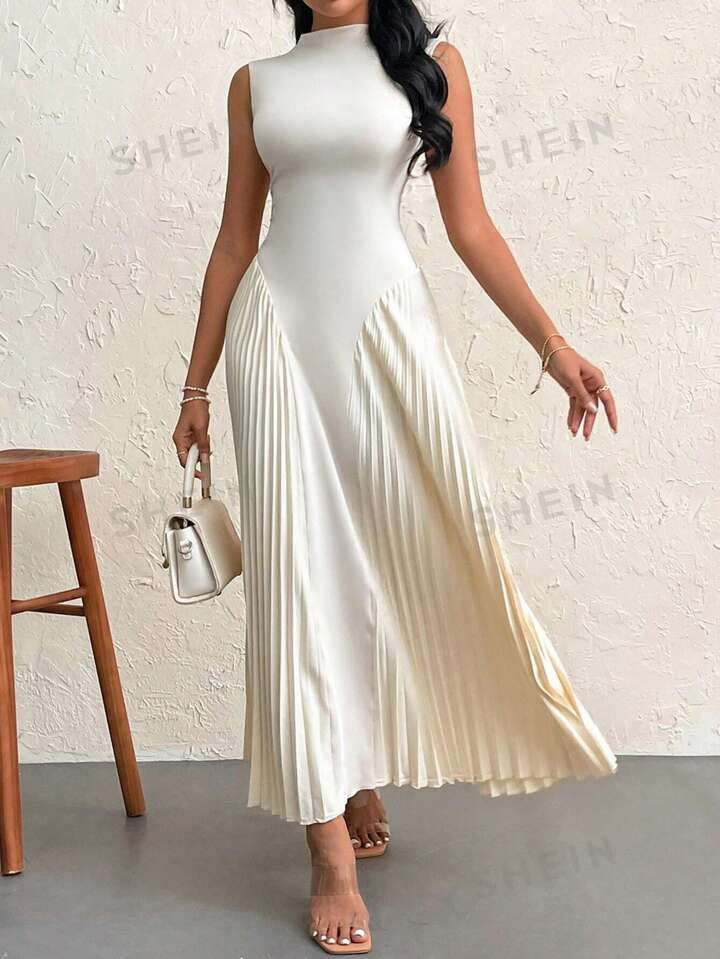 SHEIN Privé Women Elegant Pleated Tight-Fitting A-Line Dress | SHEIN