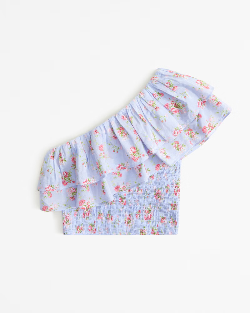 Asymmetrical One-Shoulder Ruffle Set Top | Abercrombie & Fitch (US)