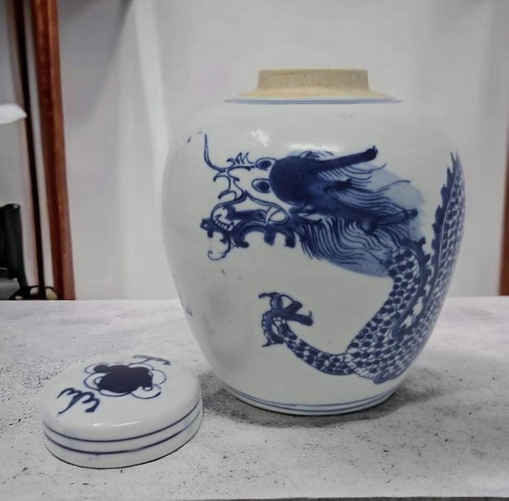 Festcool Retro Antique Like Style Blue and White Porcelain Dragon Ceramic Covered Jar Vase, China... | Amazon (US)