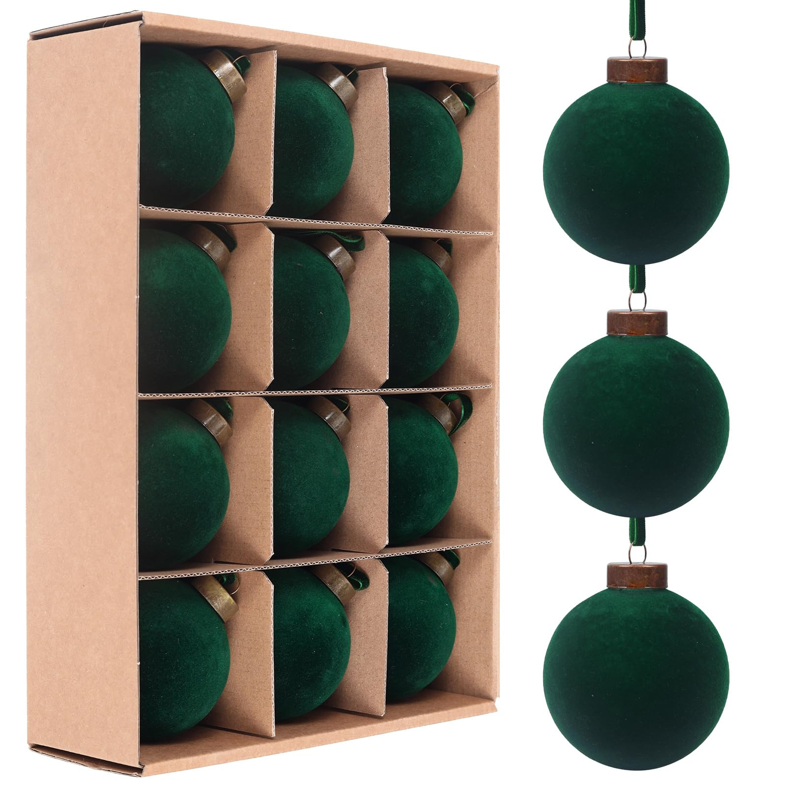 12 Pcs Velvet Christmas Balls Bulk Shatterproof Plastic Christmas Tree Decorations for Decorative... | Amazon (US)