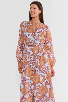 Light Blue Paisley Printed Midi Dress | Avara