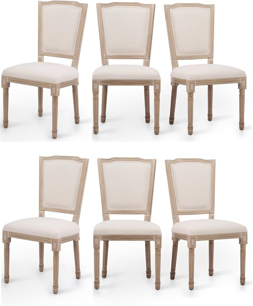 VONLUCE Vintage Farmhouse Dining Chairs – Set of 6 French Country Upholstered Memory Foam Dinin... | Amazon (UK)